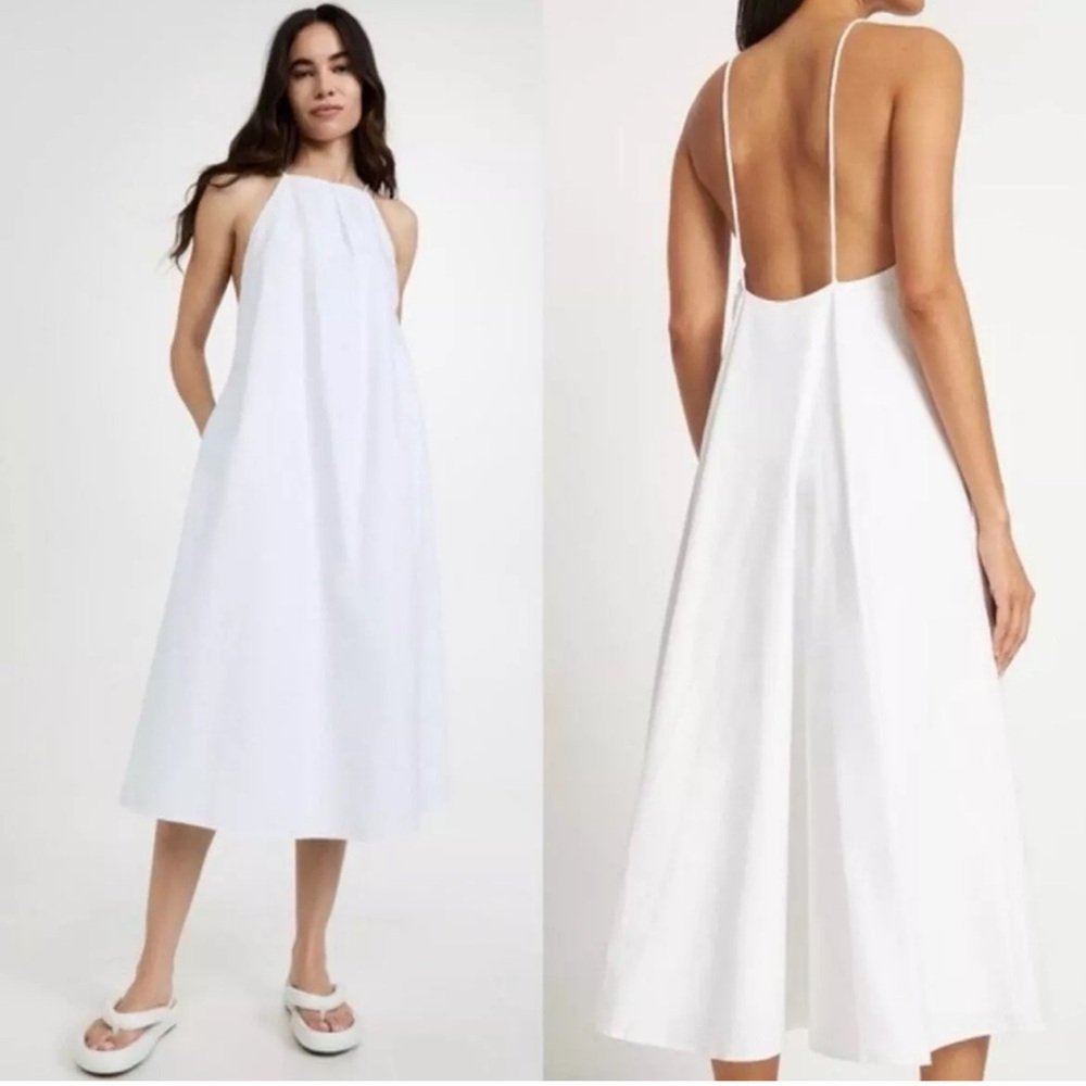 Anine Bing Bree A-Line Halter Neck White Midi Dress SZ M